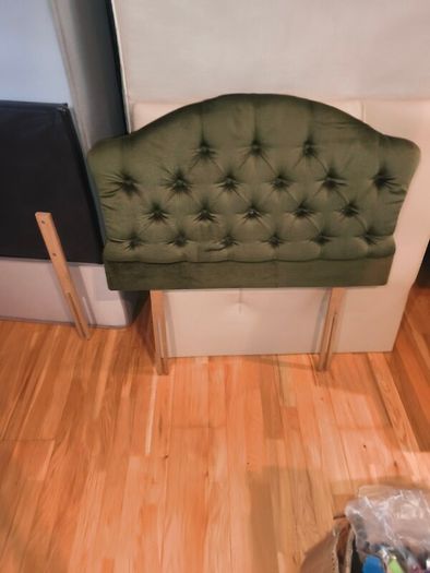 Luxurious Olive Green Velvet Single Headboard Excellent Condition
