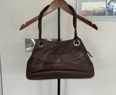 Vintage Anne Klein Chocolate Brown Leather Shoulder Bag with Silver Accents
