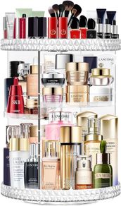 360 Degree Rotating Acrylic Makeup Organiser, Adjustable Cosmetic Storage Skincare Makeup Spinning Holder Lipsticks Brushes Perfume Display Stand Box, Perfect for Dresser, Bedroom, Bathroom (FREE EXPRESS SHIPPING)