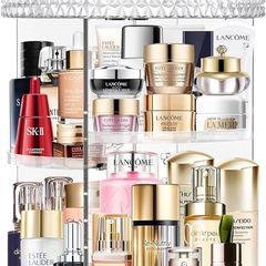 360 Degree Rotating Acrylic Makeup Organiser, Adjustable Cosmetic Storage Skincare Makeup Spinning Holder Lipsticks Brushes Perfume Display Stand Box, Perfect for Dresser, Bedroom, Bathroom (FREE EXPRESS SHIPPING)