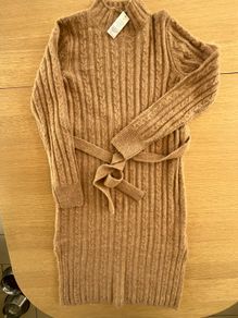 Jessica Simpson Women's Long Sleeve Cable Knit Sweater Dress - Tan Brown - Belt