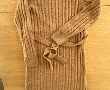 Jessica Simpson Women's Long Sleeve Cable Knit Sweater Dress - Tan Brown - Belt