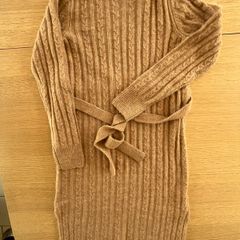 Jessica Simpson Women's Long Sleeve Cable Knit Sweater Dress - Tan Brown - Belt