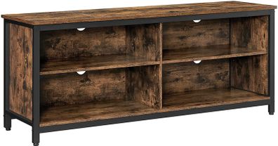 TV Cabinet, TV Shelf, Lowboard for TVs up to 65 inches, 4 Open Compartments, Adjustable Shelves, Industrial Design, Vintage Brown/Black