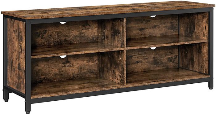 _TV Cabinet, TV Shelf, Lowboard for TVs up to 65 inches, 4 Open Compartments, Adjustable Shelves, Industrial Design, Vintage Brown/Black
