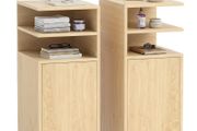 Set of 2 Slim Bedside Table with Open Cubbies and Cupboard