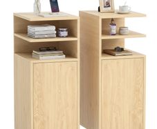 Set of 2 Slim Bedside Table with Open Cubbies and Cupboard