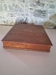 Large Antique Solid Wood Document Box with Monogram