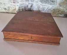 Large Antique Solid Wood Document Box with Monogram