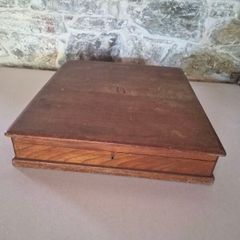 Large Antique Solid Wood Document Box with Monogram