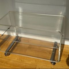 Vintage Clear Lucite/Acrylic Tv Stand/Shelf Unit on Chrome Casters.