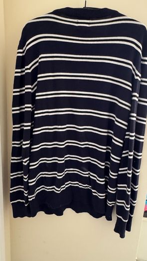 H&M Slim Fit Fine-Knit Navy and White Striped Cotton Jumper