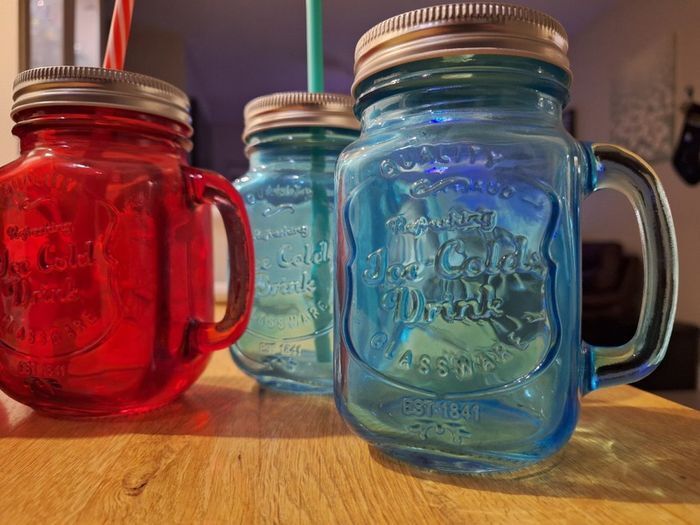 Engraved Coloured Glass Mason Jars with Metal Lid
