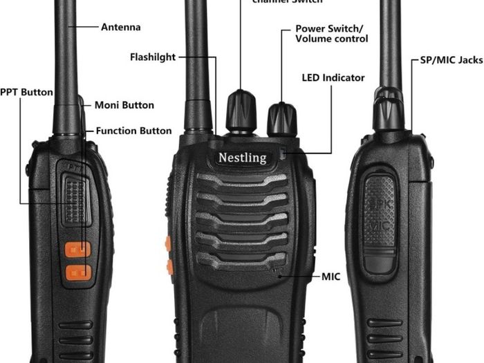 2Pcs Rechargeable Walkie Talkies Long Range 2 Way Radio + Original Earpieces Walky Talky 16CH Single Band Supports VOX LED Light Voice Prompt for Biking and Hiking (FREE POSTAGE)