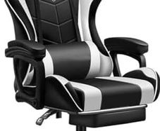 Gaming Chair Ergonomic Computer Chair Office Chair Desk Swivel Chair Adjustable Reclining Footrest Cushion White New