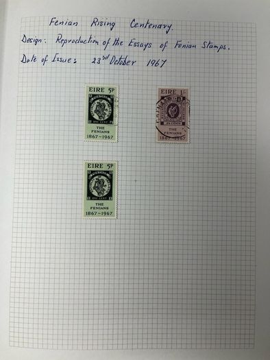 1965-74 Ireland used written up on spring back pages including some varieties/ errors in spring back album. Includes loads of spare pages. Note 66 rising set and MacCurtain & MacSweeney sets.