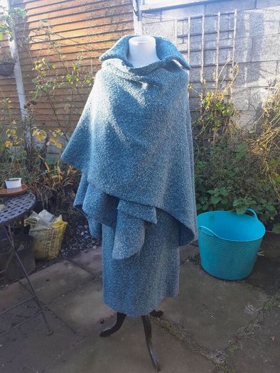 Teal Wool Vintage Handmade woven skirt and wrap