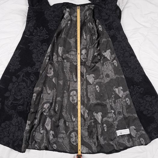 Desigual Black Velvet Embossed Floral Pattern High Neck Longline Coat 8UK/36EU