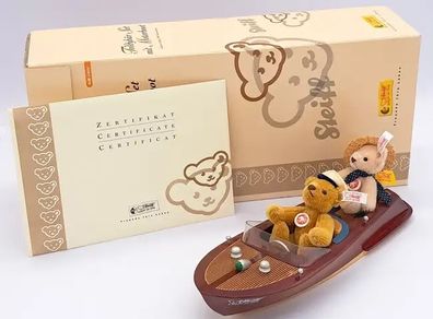 Steiff teddy bear set with motor boat,
