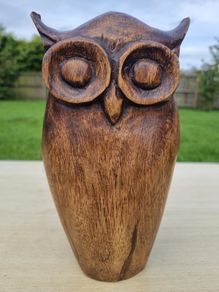 Vintage carved wooden owl figurine