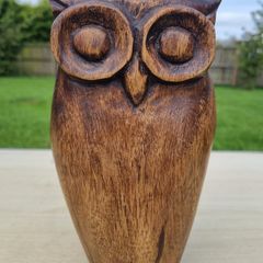 Vintage carved wooden owl figurine