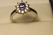 Petite Natural Tanzanite &amp; Zircon Oval Cluster Ring