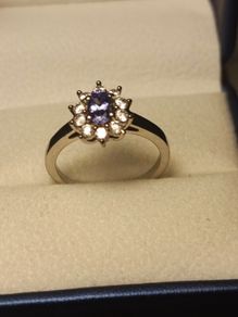 Petite Natural Tanzanite & Zircon Oval Cluster Ring