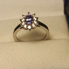Petite Natural Tanzanite & Zircon Oval Cluster Ring