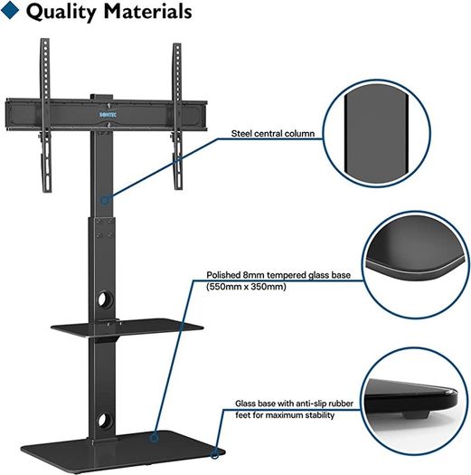 Universal Floor TV Stand for 30-70 inch LED OLED LCD Plasma Flat Curved Screens, Height Adjustable Tall TV Stand with 2-Tier Tempered Glass Shelves up to 40KG, Max VESA 600x400mm (FREE POSTAGE)