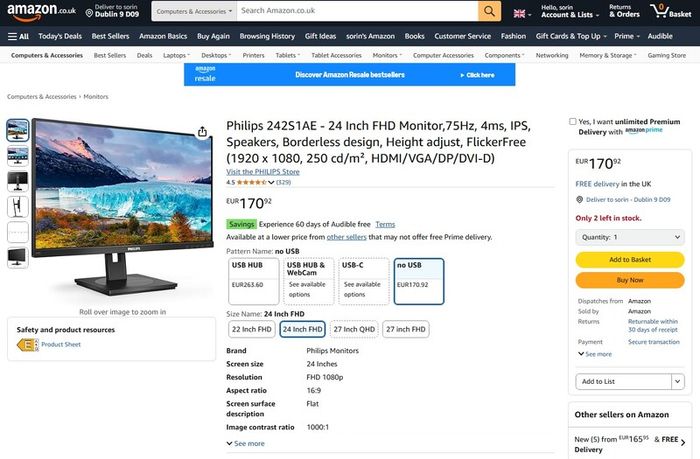 Philips S Line 242S1AE/00 24" Monitor