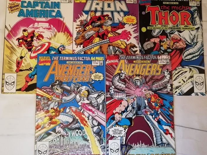 The Terminus Factor - Captain America, Iron Man, Thor, Avengers West Coast  & Avengers Annuals Complete Set - Parts 1-5 (1989-1990)