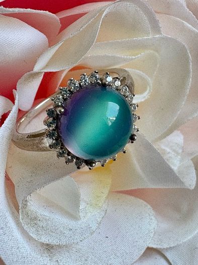 Sterling Silver Opalite Halo Ring
