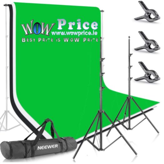 44335 2 x 3m Stand + 1.8x2.8m Muslin Black, White, Green Background