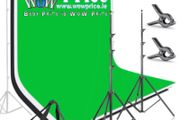44335 2 x 3m Stand + 3 x 6m Muslin Black, White, Green Background