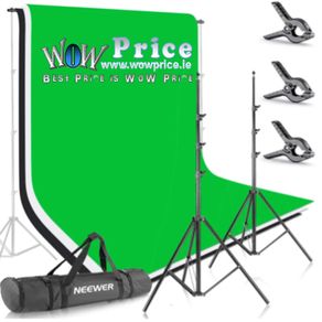 44335 2 x 3m Stand + 1.8x2.8m Muslin Black, White, Green Background
