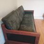 mid century teak and black leather sofa Image 7