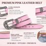 Unisex Premium Pink Genuine Leather Belt Vintage Engraved Silver Buckle Image 5