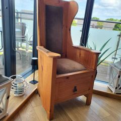 Rustic Pine Wingback Accent Chair with Storage Drawer (Lambing Style)