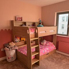 Bunk bed with shelves and drawer