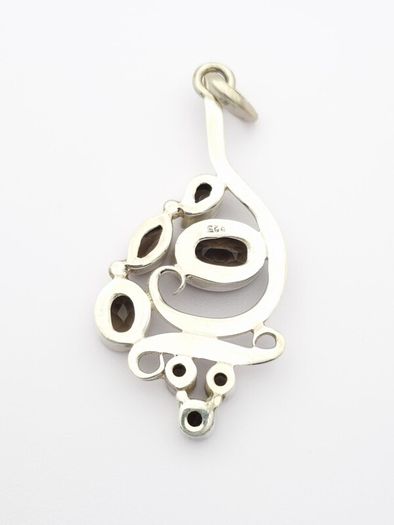 Vintage Large Chunky Smoky Quartz Silver Pendant