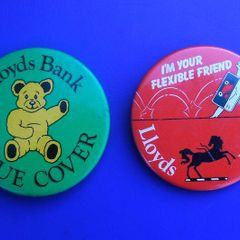 LLOYDS BANK (Access credit card & insurance cover) - two promotional button badges (1980s / 1990s)