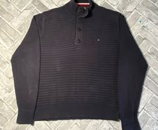 Tommy Hilfiger Mens Half Button-Down Navy Collared Jumper Size 2XL