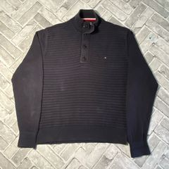 Tommy Hilfiger Mens Half Button-Down Navy Collared Jumper Size 2XL