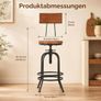 Set of 2 Industrial Bar Stools with Backrest Swivel Wooden Seat Bar Stool Height Adjustable Image 2