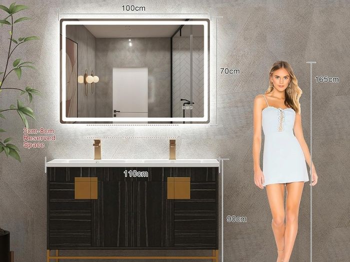 LED Bathroom Mirror Bluetooth Antifog Dual LED Makeup Bright Light Vanity 100c70cm or 70x100cm