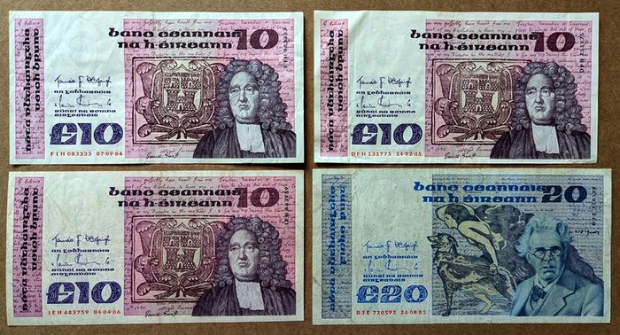 IRELAND - Set of 4 Banknotes: 5 10 20 Pounds Punt 1994-1986 P 72 73 (VF-XF)