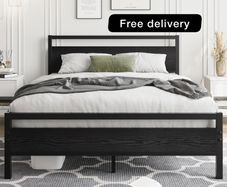 4ft6 Double Bed Frames with Wooden Headboard