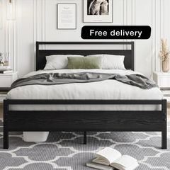4ft6 Double Bed Frames with Wooden Headboard