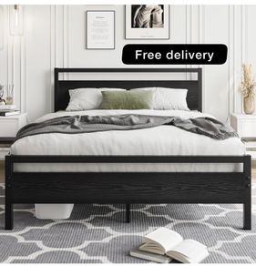 4ft6 Double Bed Frames with Wooden Headboard