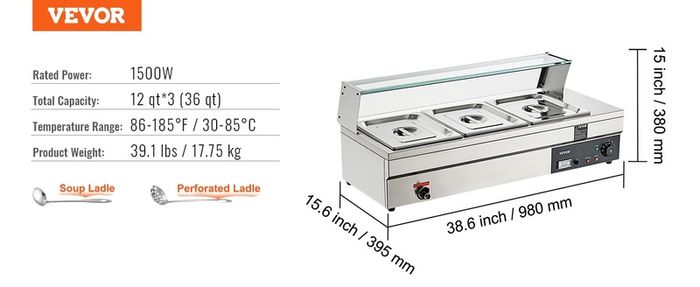 Buffet Food Warmer Stainless Steel 3-6 Pans with Glass Shield Commercial Countertop Bain Marie Electric Steamer Cooker